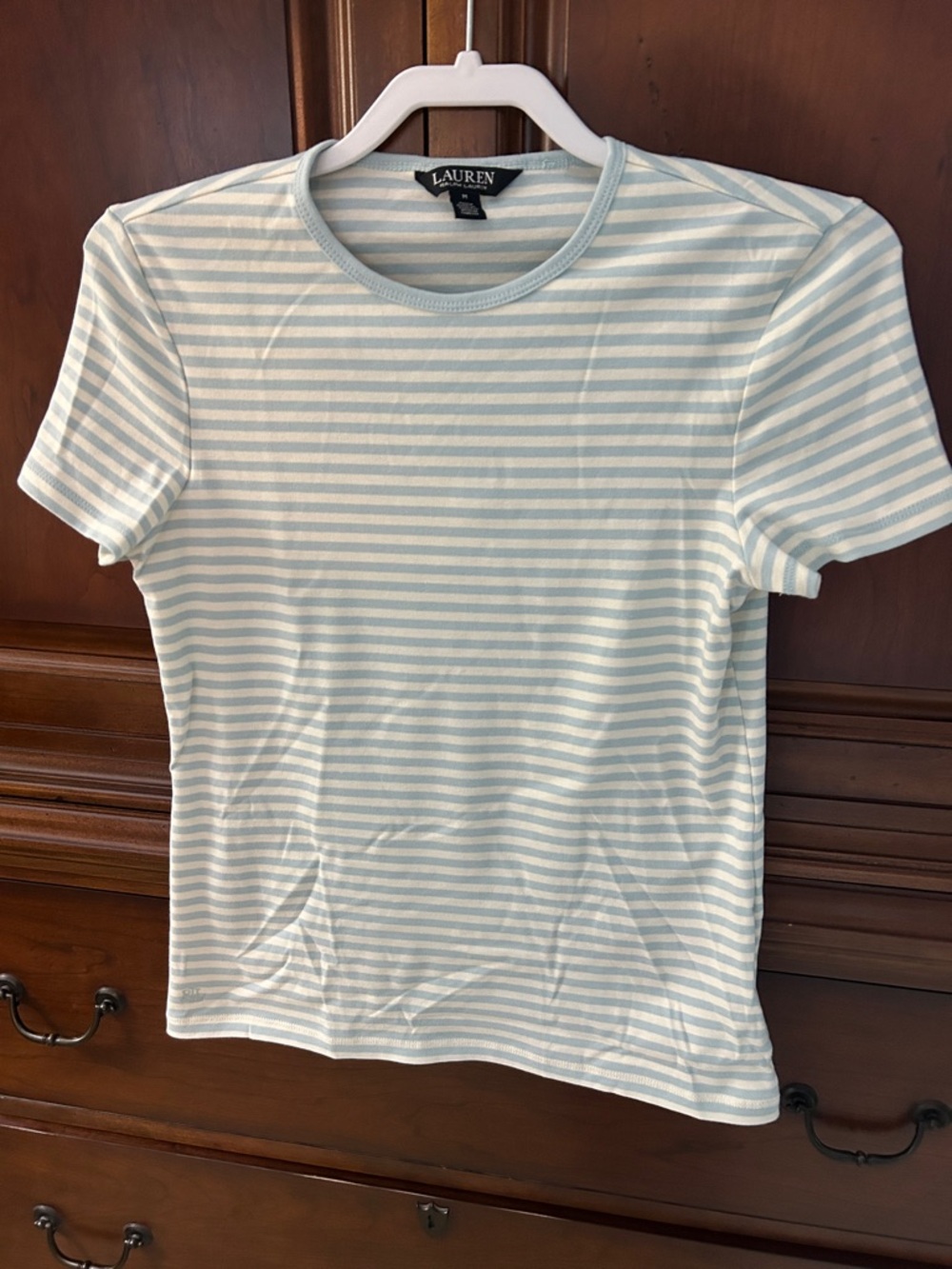 Lauren Ralph Lauren Light Blue & White Striped Crewneck Tee